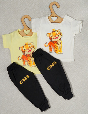 craze n stitch Baby Boys Casual T-shirt Pant(YELLOW AND CREAM)