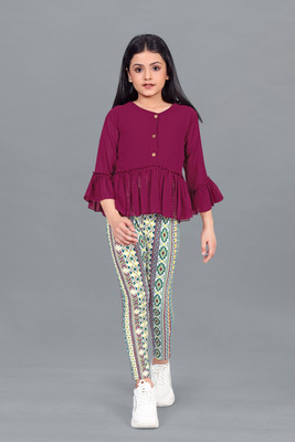 Mirrow Trade Girls Casual Top Jegging(MAROON)