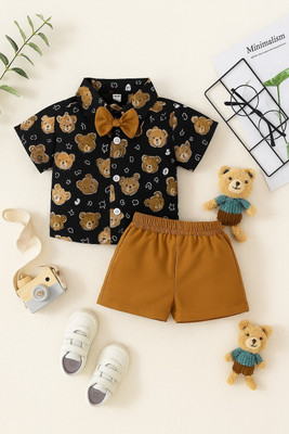 DENSIYFEB Baby Boys & Baby Girls Casual Shirt Bow Tie, Shorts(Multicolor1)