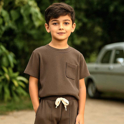 STYPAYAL Boys Casual T-shirt Shorts(Brown)