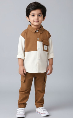 mikaboo Baby Boys & Baby Girls Party(Festive) Shirt Pant(Brown, Cream)