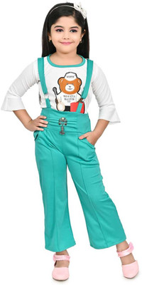 Samshil Fashion Dungaree For Girls Casual Printed Cotton Blend(Green, Pack of 1)