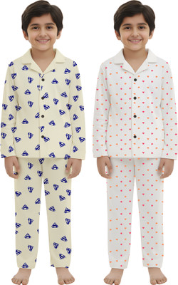 Diaz Kids Nightwear Boys & Girls Printed Cotton Blend(Multicolor Pack of 2)