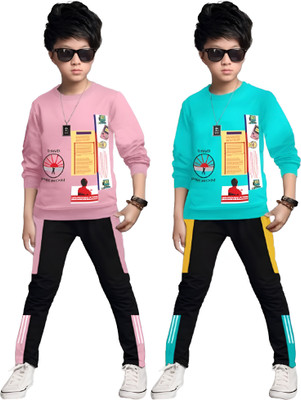 DRUZZEE Boys Casual T-shirt Pant(BABY PINK-LIGHT BLUE)