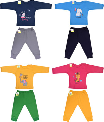 Kwitchy Baby Boys & Baby Girls Printed Cotton Blend Regular T Shirt(Multicolor, Pack of 4)