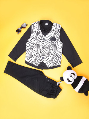 V-MART Boys Casual Shirt Pant(Black)