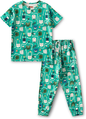 JACKBOY Boys & Girls Casual T-shirt Pant(Turquoise)