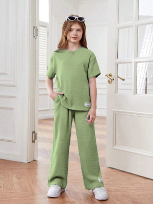 PAGHDAL BROTHERS Girls Casual Top Trouser(Green)