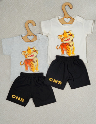 craze n stitch Baby Boys Casual T-shirt Pant(CREAM AND WHITE MILANCH)
