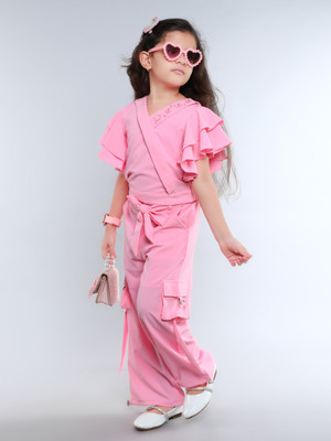 Ministich Girls Casual Top Pant(Baby Pink)