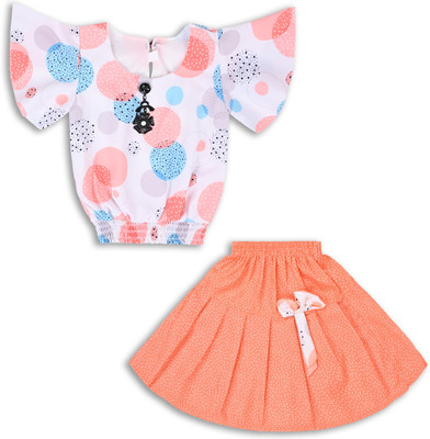 Wishkaro Baby Girls Casual Top Skirt(Peach)