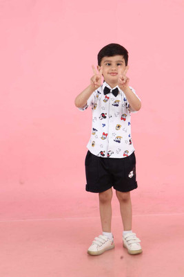 KIDDY FASHION Baby Boys Mickey Casual Shirt Shorts(NAVY BLUE)