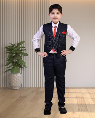 Zolario Boys Party(Festive) Waistcoat Shirt(Dark Blue)