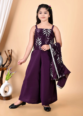 SPAMitude Girls Party(Festive) Top Pant, Jacket(PURPLE)