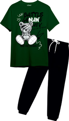 Litway Boys Casual T-shirt Track Pants(Green)