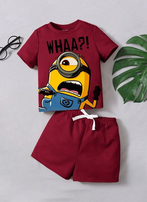psv fashion Boys Casual T-shirt Shorts(Maroon 1)