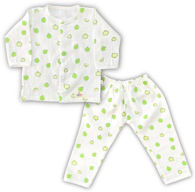 LazyToddler Baby Boys & Baby Girls Casual Pant Shirt(White, Green)