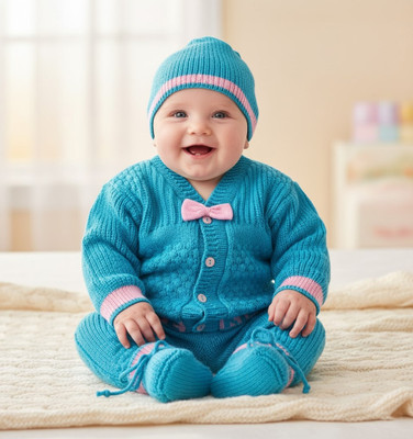 FAEEPY Baby Boys & Baby Girls Casual Sweater Pyjama(Light Blue)