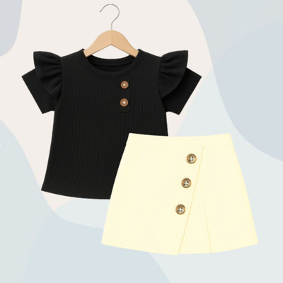 MENVVY Baby Girls Casual Top Skirt(Black)