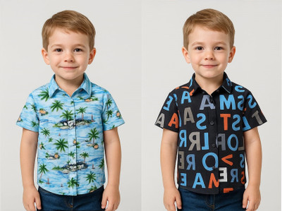 DHRUVINA Boys Printed Casual Multicolor Shirt(Pack of 2)