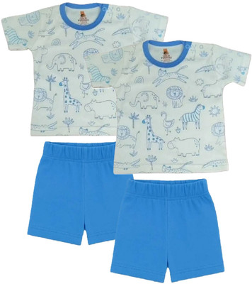 Coco cuddles Baby Boys & Baby Girls Casual T-shirt Shorts(Navy Blue2-P2)