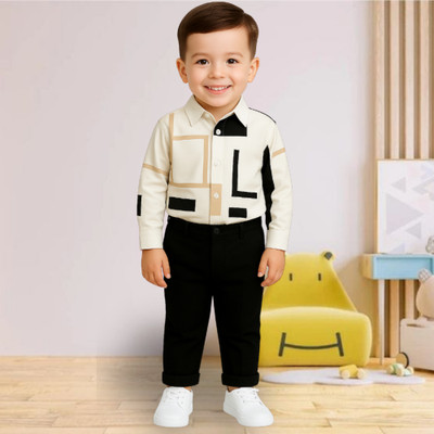 MENVVY FAB Baby Boys Party(Festive) Shirt Pant(WHITE GEOMETRIC PATTERN)