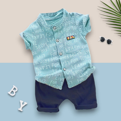 LittleRebel Baby Boys & Baby Girls Casual Shirt Shorts(ALPHA_SKY_BLUE)