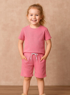 LILASTEX Boys & Girls Casual T-shirt Shorts(Pink)