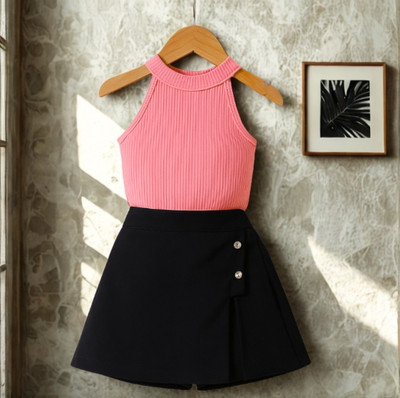 RIYANSHI Girls Casual Top Shorts(Pink, Black)