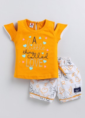 Mars Infiniti Baby Girls Casual Top Shorts(Mustard, Melange)