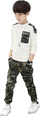 JIG AND JOG Boys Casual T-shirt Pant(White)