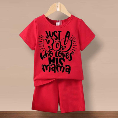 psv fashion Boys Casual T-shirt Shorts(Red)