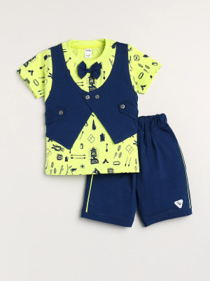 TINY BINY Boys Party(Festive) T-shirt Shorts(Lime Green)