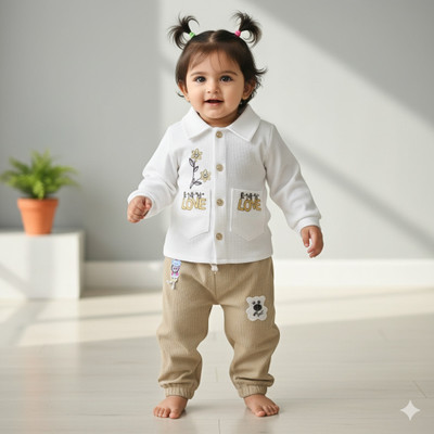 DDORA Baby Girls Casual Shirt Pant(WHITE&GREEN)