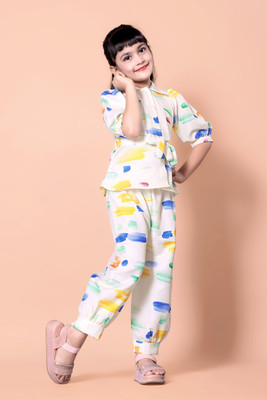 Vijatree Girls Casual Top Pant(White / Multi 4)