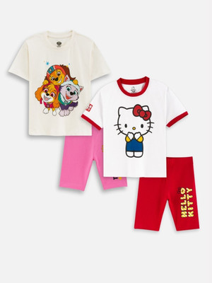 Nap Chief Girls Hello Kitty Casual T-shirt Shorts(Off White/White)