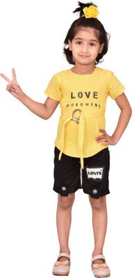 Rayhanfashion Baby Girls Casual Top Shorts(Yellow)