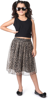 SILK SPAROW Girls Casual Top Skirt(Black & Multi)