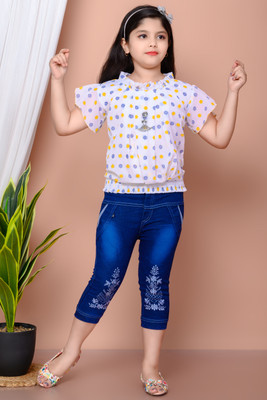 ROHIT DRESSES Girls Party(Festive) Top Pant(YELLOW)