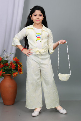 Yexnex Girls Party(Festive) Top Pant(YELLOW , WHITE)