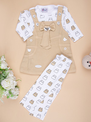 V-MART Baby Girls Casual Top Dungaree(Acru)