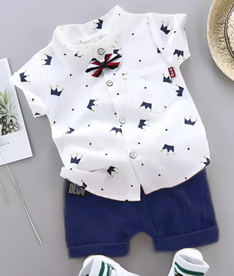Vibe Trends Baby Boys & Baby Girls Party(Festive) Shirt Shorts(ROYAL WHITE BLUE)