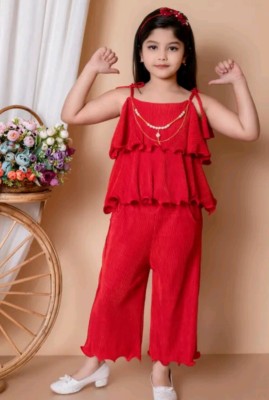 akidsfashion Girls Casual Top Pant(Red)