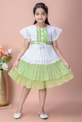 af fashion Baby Girls Midi/Knee Length Festive/Wedding Dress(White, Green, Short Sleeve)