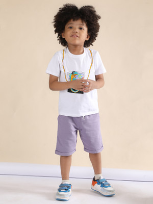 POLKA TOTS Baby Boys Casual T-shirt Shorts(WHITE & Purple)