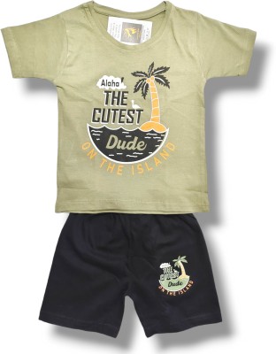 NIYAME Baby Boys & Baby Girls Casual T-shirt Pant(Sky Mehndi And Black)