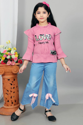 Lucky Gurments Girls Party(Festive) Top Jeans(Pink)