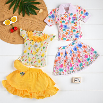 HALDER Baby Girls Casual Top Skirt(Yellow & Blue)