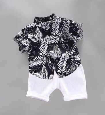 Sajavat Baby Boys Casual Shirt Shorts(LEAVES_BLACK_WHITE_Black)