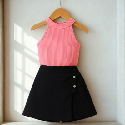 RIYANSHI Girls Casual Top Shorts(Pink, Black)